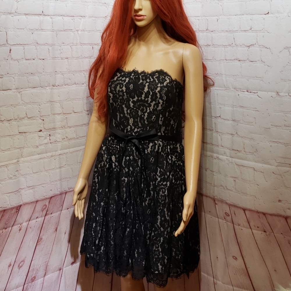 Black lace strapless dress